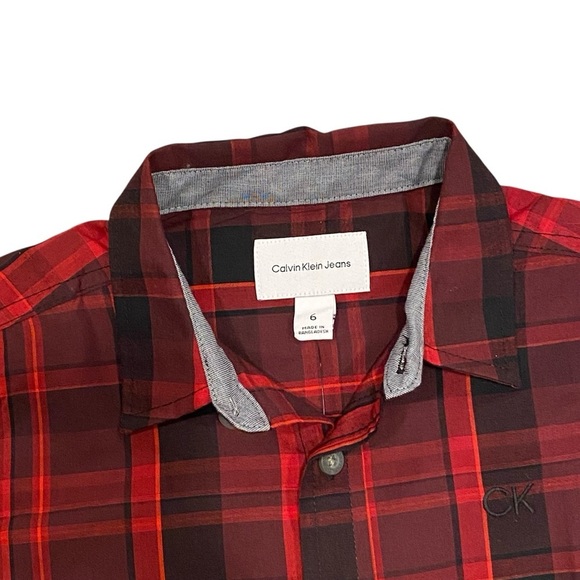 Calvin Klein Jeans Boys Red Black Plaid Button-Up Shirt Size 6 Long Sleeve NWT - Picture 5 of 9
